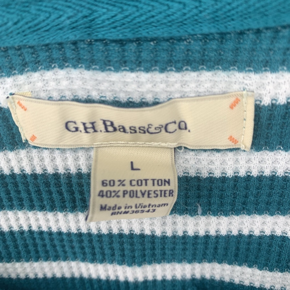 2 Women GH BASS CO THERMAL HENLEY SHIRT Long Sleeve Stripe Top Waffle Large - Picture 3 of 9
